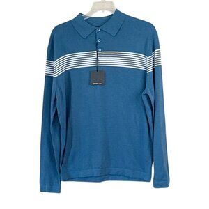 Dstrct&row Men's Striped Long Sleeve Polo Shirt Blue White Size L NWT